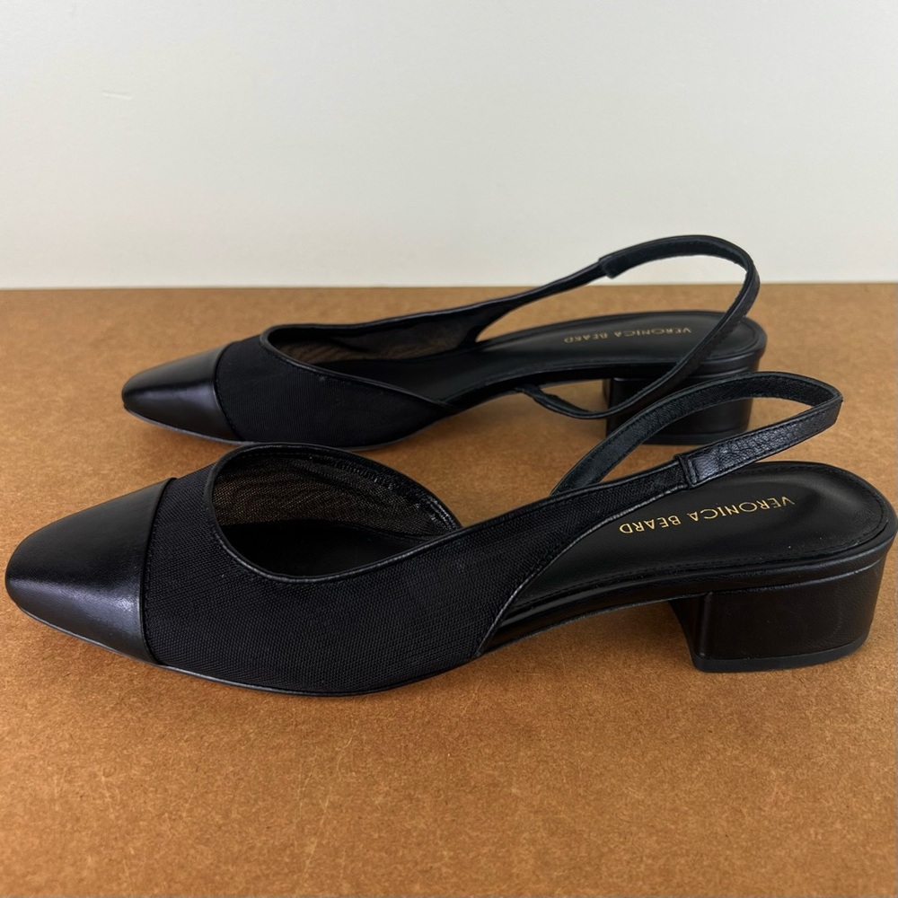 Veronica Beard Cecile Cap Toe Mesh Leather Trim Slingback Black 7.5 - Picture 7 of 13